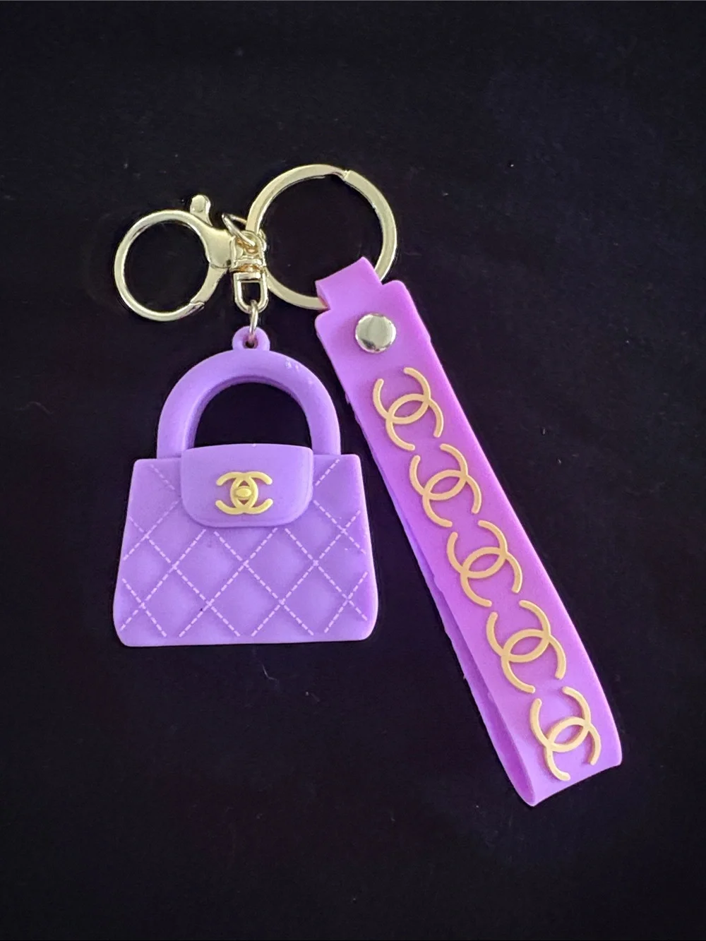 Fashion Purple Quilted Look PVC Handbag Keychain Bag Charm with Strap